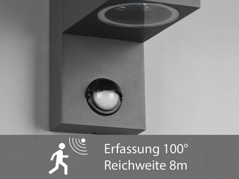 Eckige Außenwandleuchte ROYA Up & Down mit Bewegungsmelder, Anthrazit, Höhe 22cm