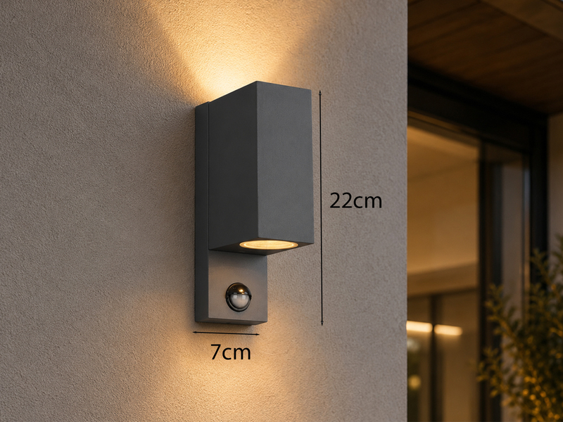 Eckige Außenwandleuchte ROYA Up & Down mit Bewegungsmelder, Anthrazit, Höhe 22cm