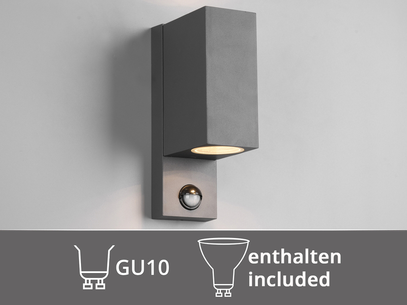 Außenwandleuchte mit Bewegungsmelder, Up and Down Anthrazit eckig mit GU10 LED