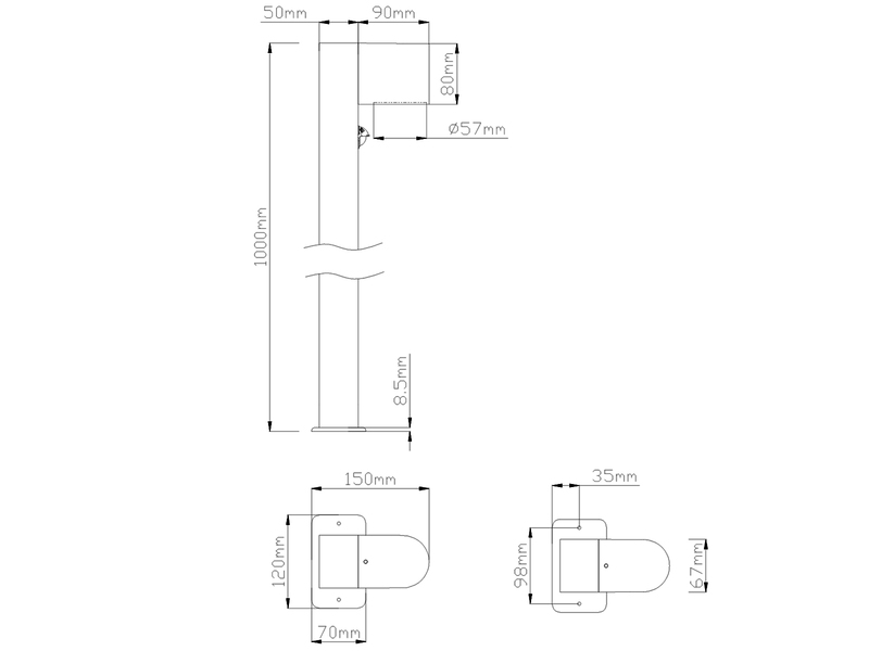 Pollerleuchte ROYA mit Bewegungsmelder, Downlight Anthrazit, Höhe 100cm