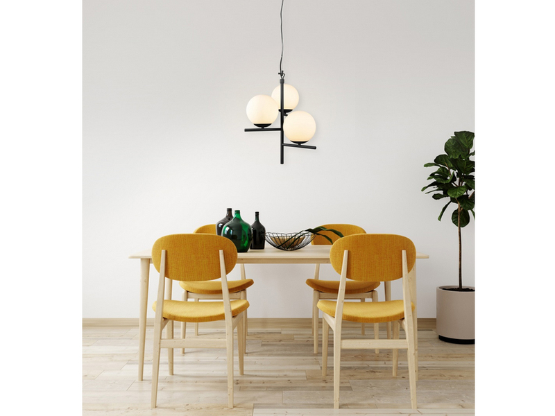 Pendelleuchte PURE 3-flammig Schwarz mit Kugel Lampenschirmen Glas Weiß, Ø 40cm
