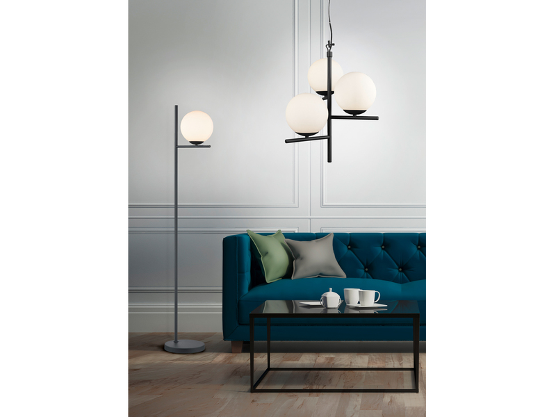 Pendelleuchte PURE 3-flammig Schwarz mit Kugel Lampenschirmen Glas Weiß, Ø 40cm