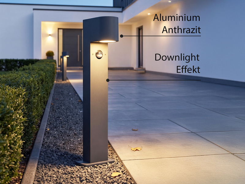 Pollerleuchte Anthrazit mit Bewegungsmelder inklusive GU10 LED, Höhe 50cm