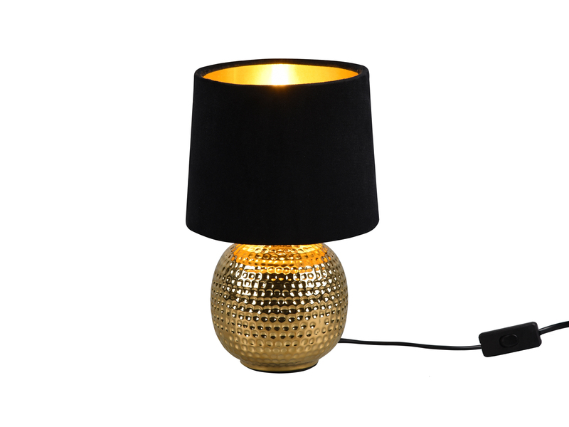 LED Tischleuchte mit Keramikfuß & Samtschirm Schwarz - Gold, Höhe 26cm