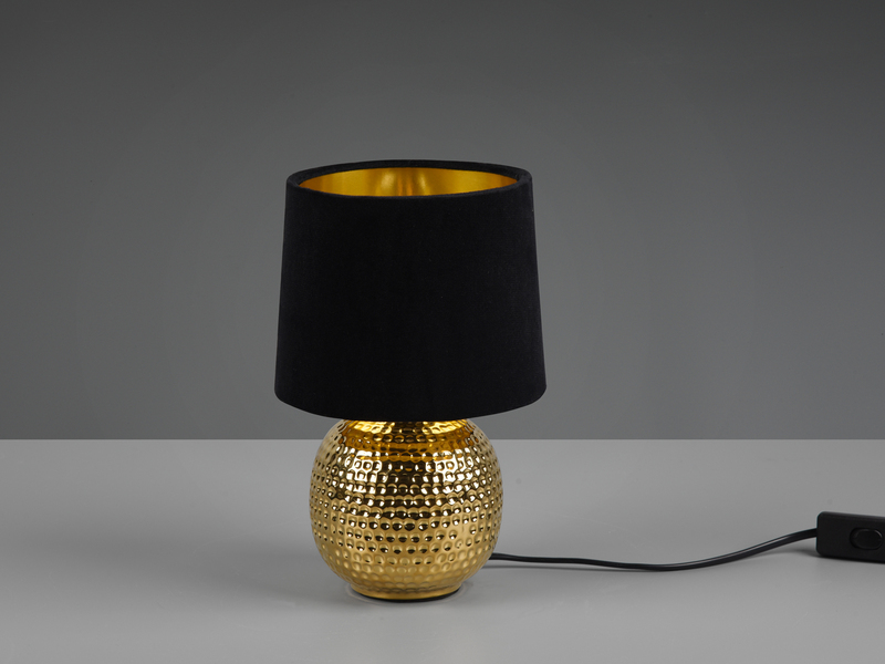 LED Tischleuchte mit Keramikfuß & Samtschirm Schwarz - Gold, Höhe 26cm