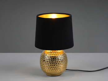 LED Tischleuchte Schwarz/Gold Keramikfuß & Samtschirm - Ø16cm, 26cm