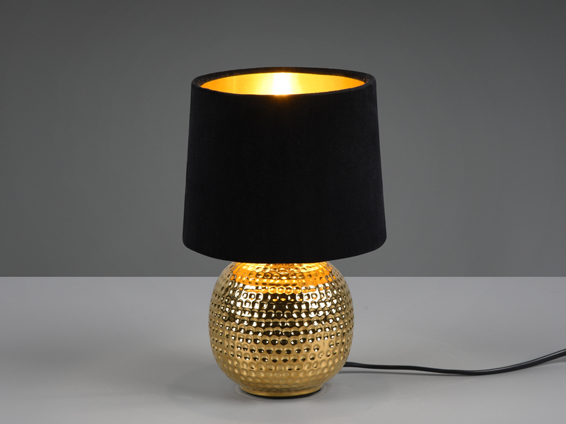 Tischleuchte & LED in Schwarz Gold Samtschirm Keramikfuß