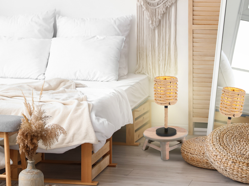 LED Tischleuchte Seillampe mit geflochtenem Lampenschirm, Höhe 45cm