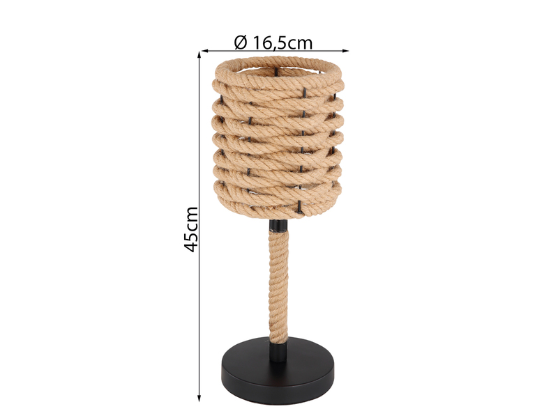 LED Tischleuchte Seillampe mit geflochtenem Lampenschirm, Höhe 45cm