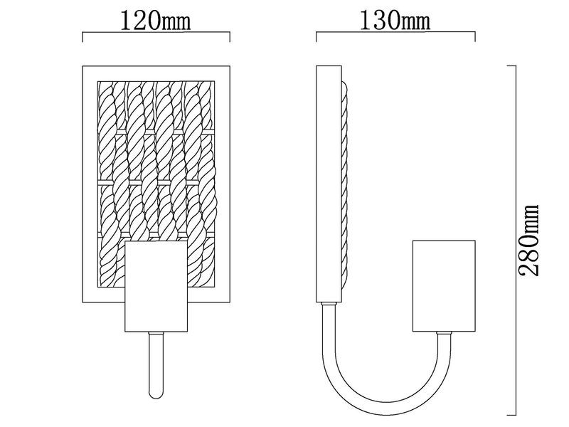 LED Wandleuchte Seillampe mit Korbgeflecht, Metall schwarz