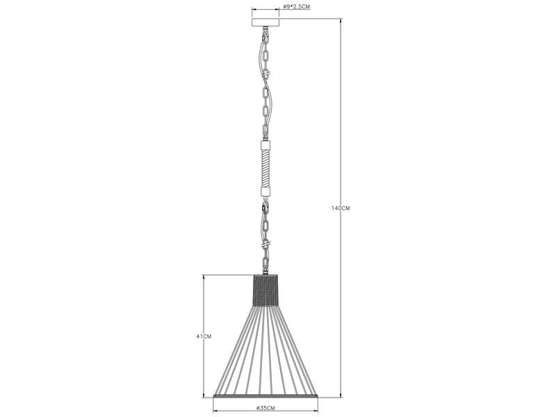 Pendelleuchte HALIA Drahtlampe mit Hanfseil Ø 35cm, Metall schwarz