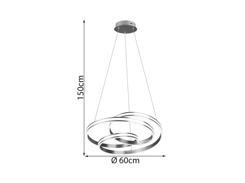 Große LED Pendelleuchte NURIA dimmbar, geschwungen Ø 60cm, Silber