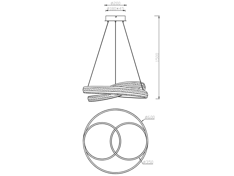 Große LED Pendelleuchte NURIA dimmbar, geschwungen Ø 60cm, Silber