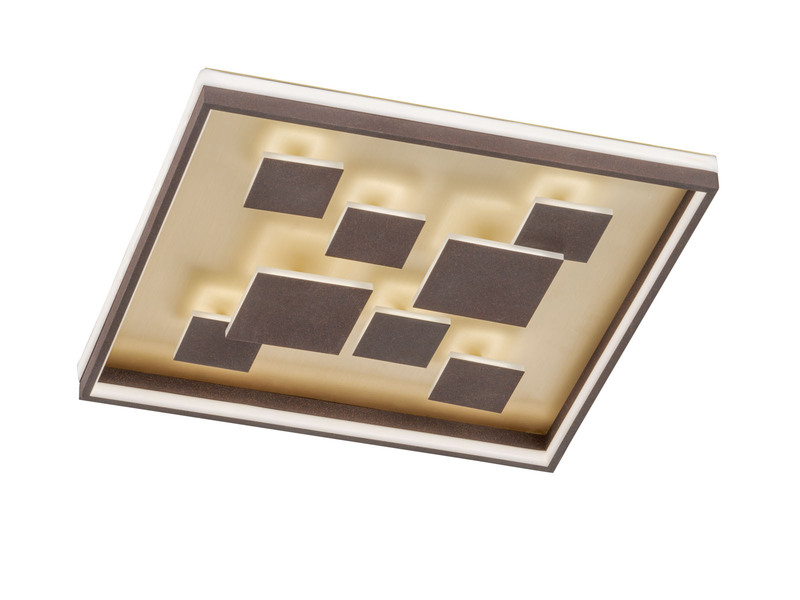 Flache LED Deckenleuchte RICO Braun Rost dimmbar über Schalter, Quadrat 53cm