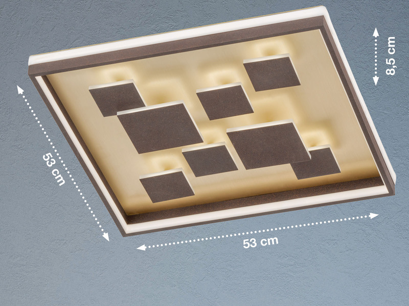 Flache LED Deckenleuchte RICO Braun Rost dimmbar über Schalter, Quadrat 53cm