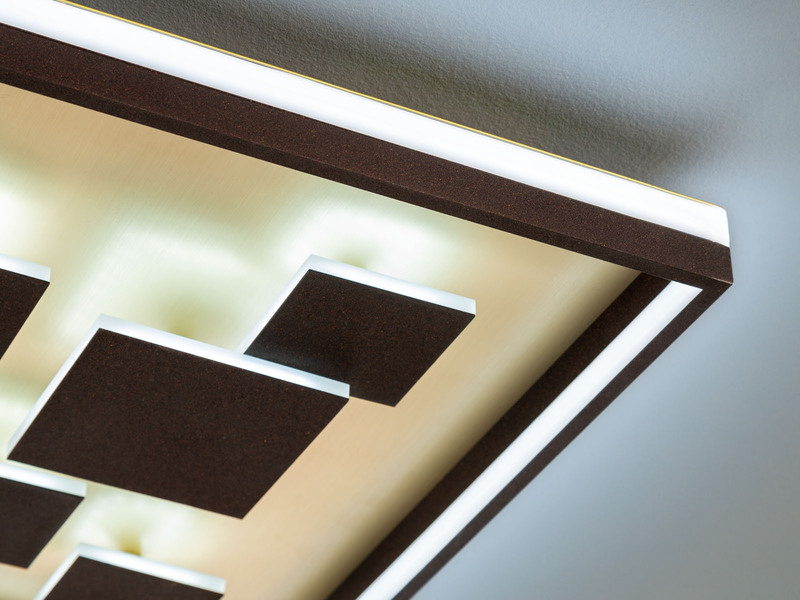 Flache LED Deckenleuchte RICO Braun Rost dimmbar über Schalter, Quadrat 53cm