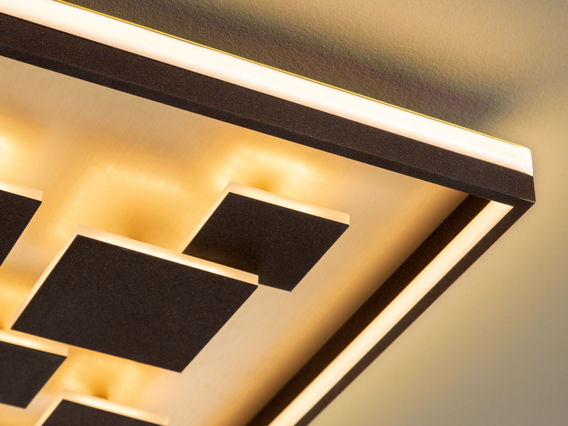 Flache LED Deckenleuchte RICO Braun Rost dimmbar über Schalter, Quadrat 53cm