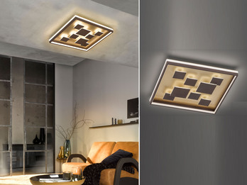 Flache LED Deckenleuchte RICO Braun Rost dimmbar über Schalter, Quadrat 53cm