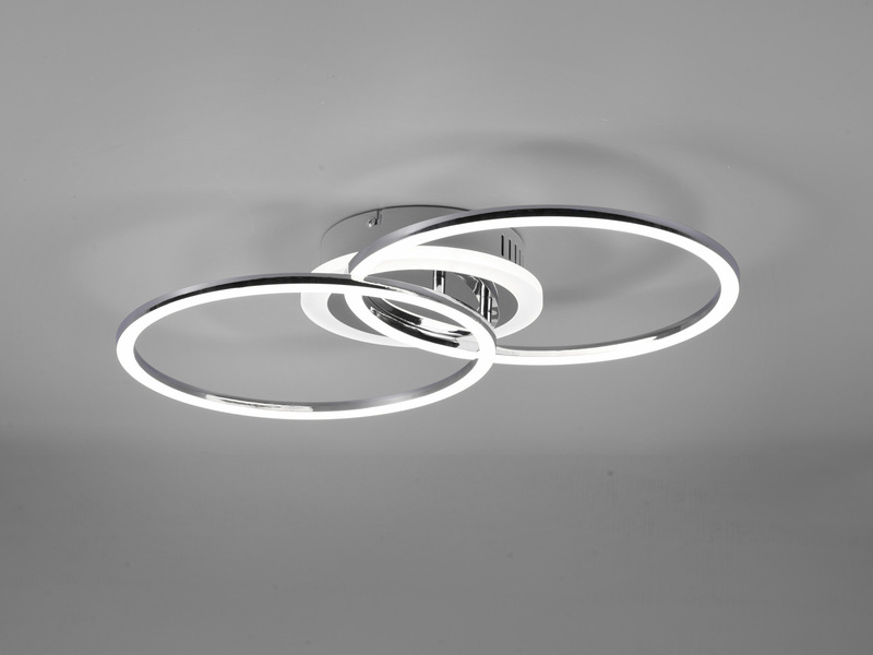 LED Deckenleuchte VENIDA 2 Ringe Chrom Weiß, Stufen Dimmer - 50x30cm