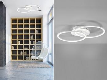 LED Deckenleuchte VENIDA 2 Ringe Weiß matt, Stufen Dimmer - 50x30cm