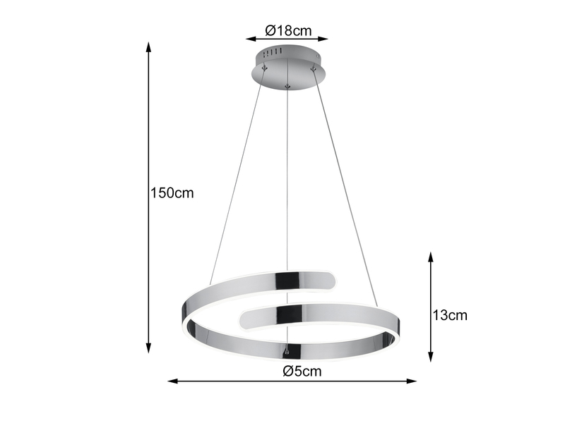 LED Pendelleuchte PARMA Metall Chrom/Weiß 3 Stufen Dimmer Ring Ø50cm