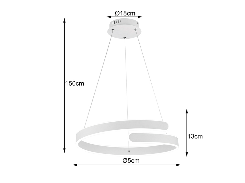 LED Pendelleuchte PARMA Metall Weiß matt 3 Stufen Dimmer, Ring Ø50cm