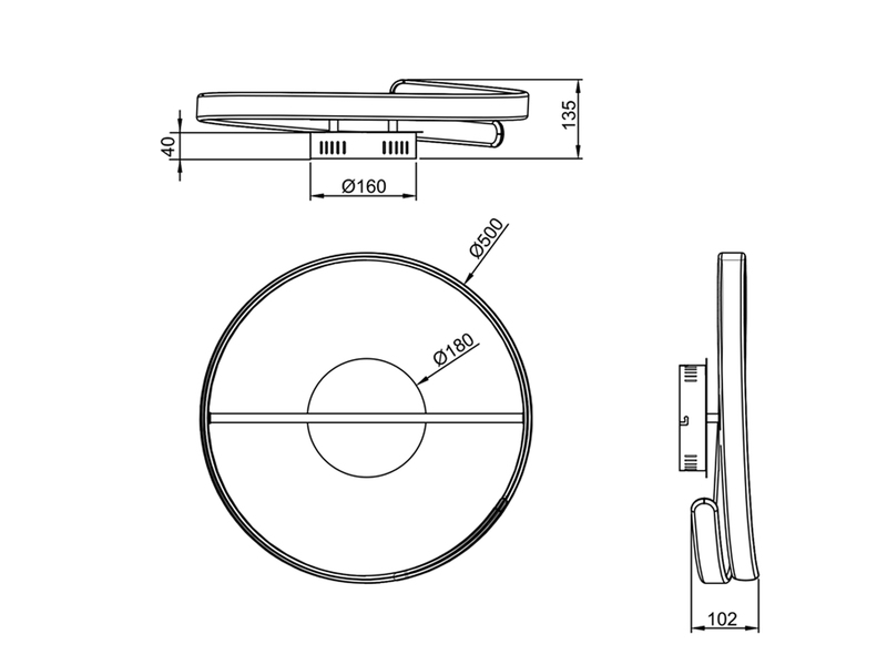 LED Deckenleuchte PARMA Metall Chrom/Weiß 3 Stufen Dimmer Ring Ø50cm