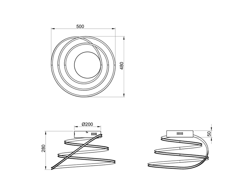 LED Deckenleuchte BOLOGNA Ringe Metall Chrom mit 3 Stufen Dimmer, Ø 50cm