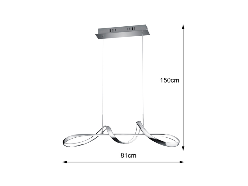 LED Pendelleuchte PERUGIA Metall Silber Chrom mit 3 Stufen Dimmer, Breite 81cm