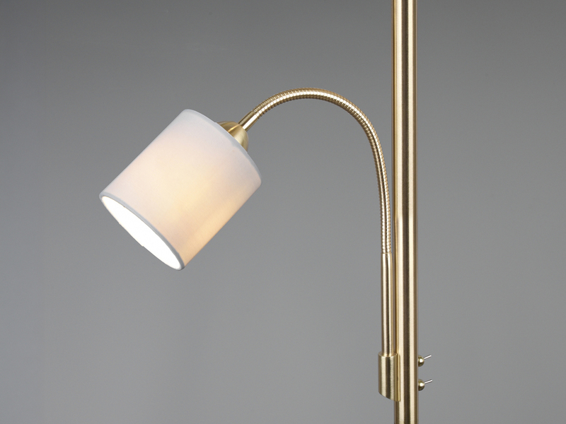 Große Stehlampe HOTEL Messing mit Leselampe & E27 Stoffschirm Creme, Höhe 170cm