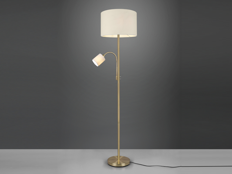 Große Stehlampe HOTEL Messing mit Leselampe & E27 Stoffschirm Creme, Höhe 170cm
