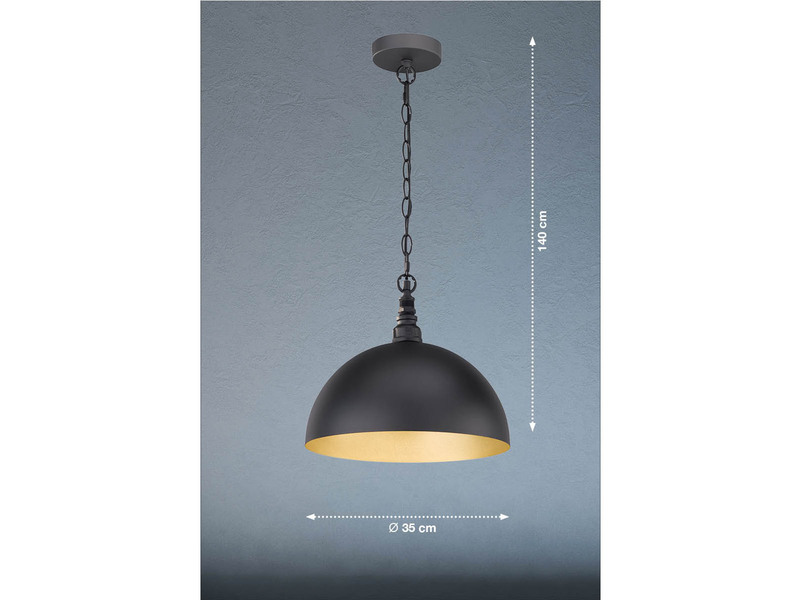 Pendelleuchte LEITUNG 1-flammig Industrial Lampenschirm Schwarz Gold, Ø 35cm