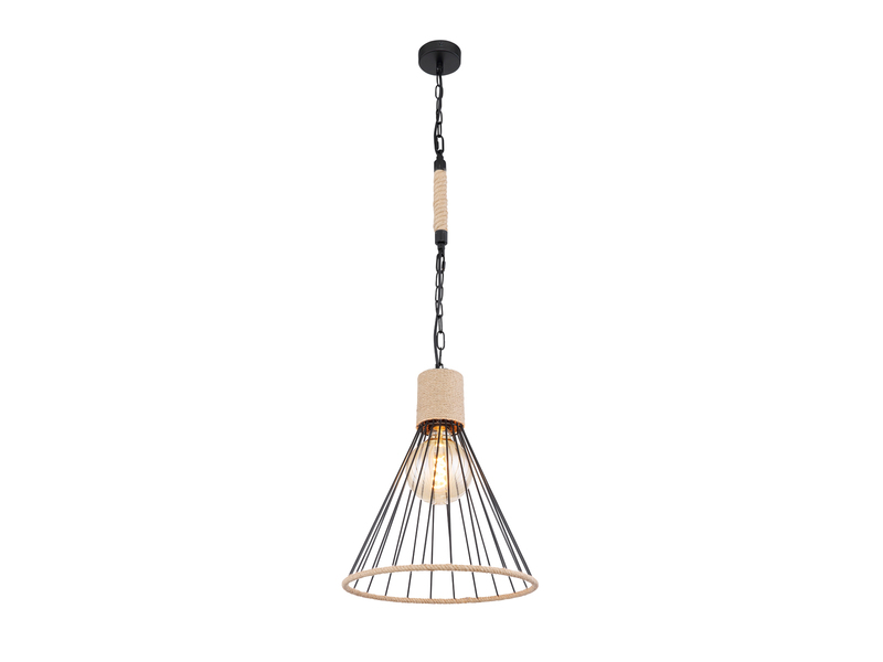 LED Pendelleuchte Drahtlampe Metall Schwarz mit Hanfseil, Ø 35cm