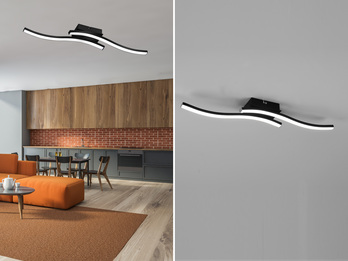 LED Deckenleuchte ROUTE 2 flammig Metall Schwarz Neutralweiß, Breite 56cm