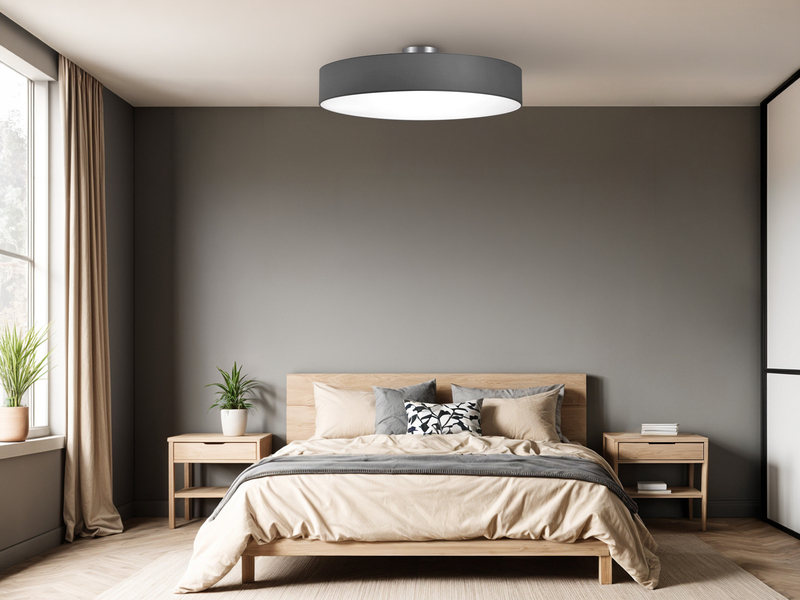 Große Deckenleuchte HOTEL mit Stoffschirm in Grau, Ø 65cm