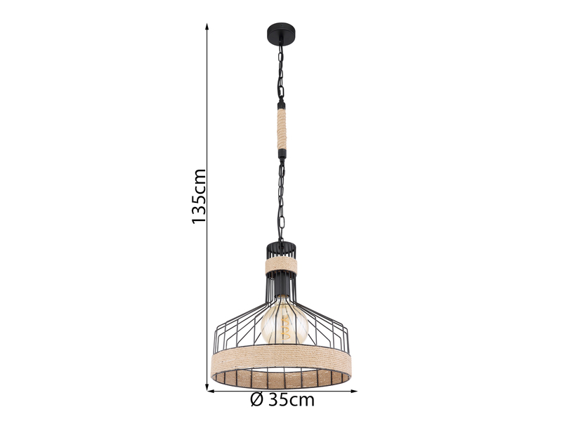 LED Pendelleuchte Seillampe mit Drahtgeflecht Lampenschirm Ø 35cm