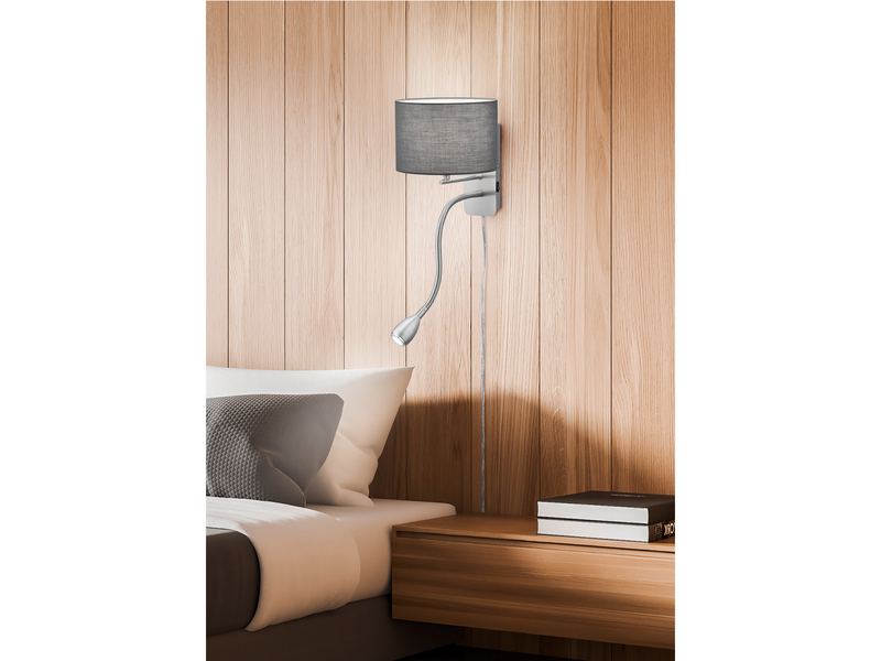 LED Wandleuchte Silber matt mit Stoffschirm Grau & Leselampe, Höhe 23,5cm