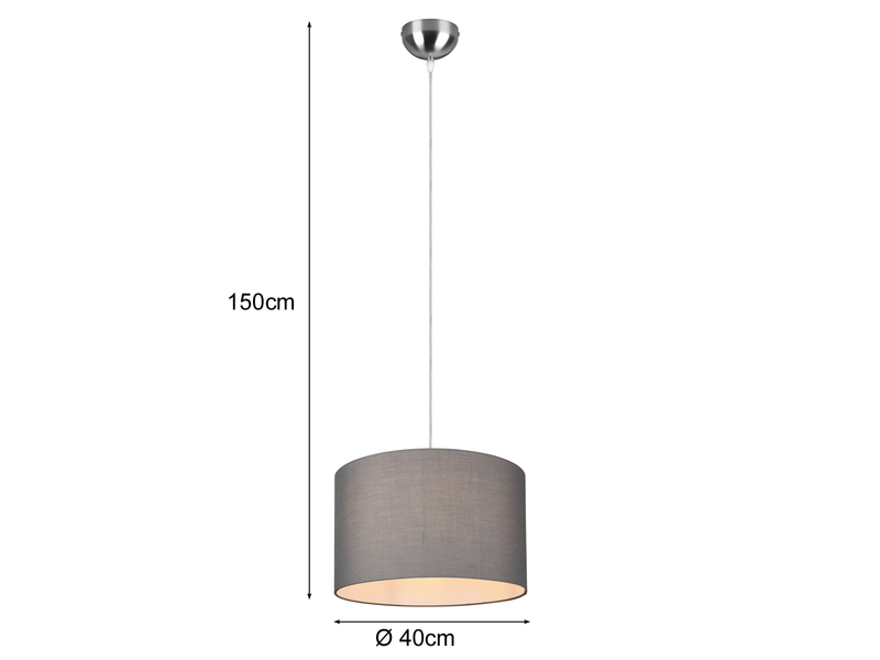 LED Pendelleuchte mit Stoff Lampenschirm in Grau, Ø 40cm