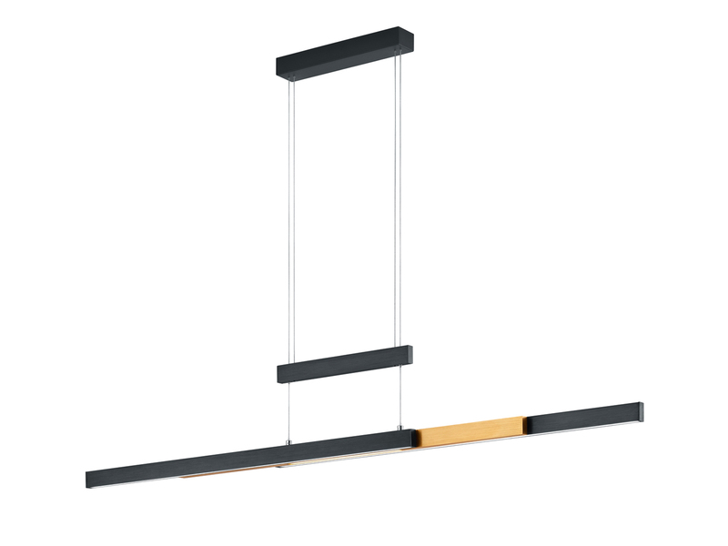 LED Pendelleuchte TRAJAN ausziehbar höhenverstellbar Schwarz Gold, Breite 150cm