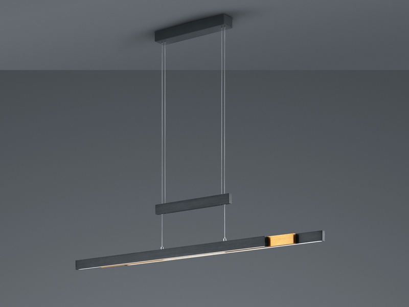 LED Pendelleuchte TRAJAN ausziehbar höhenverstellbar Schwarz Gold, Breite 150cm