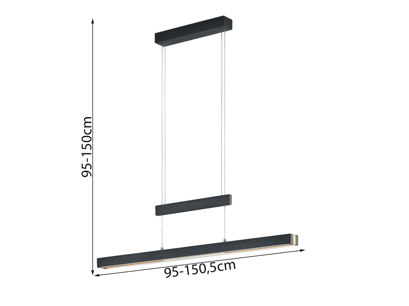 LED Pendelleuchte TRAJAN ausziehbar höhenverstellbar Schwarz Gold, Breite 150cm