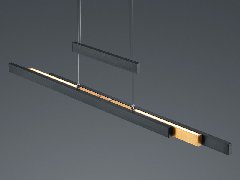 LED Pendelleuchte TRAJAN ausziehbar höhenverstellbar Schwarz Gold, Breite 150cm