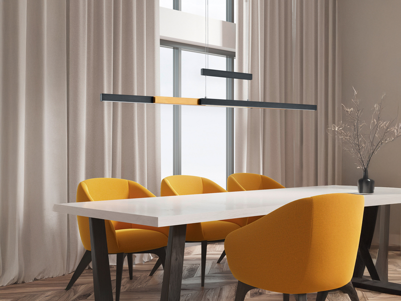LED Pendelleuchte TRAJAN ausziehbar höhenverstellbar Schwarz Gold, Breite 150cm