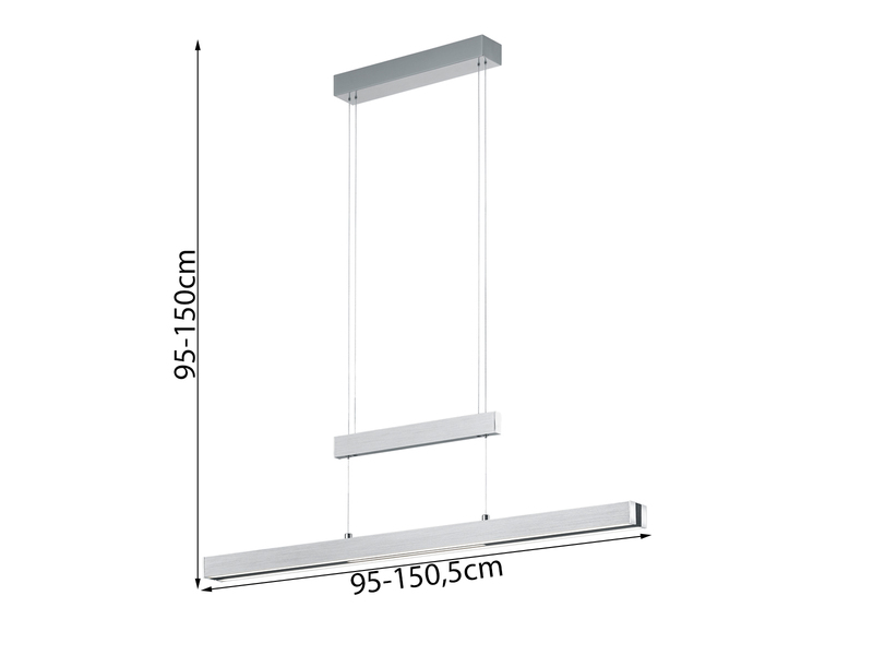 LED Pendelleuchte TRAJAN ausziehbar höhenverstellbar Silber Schwarz, B: 150cm