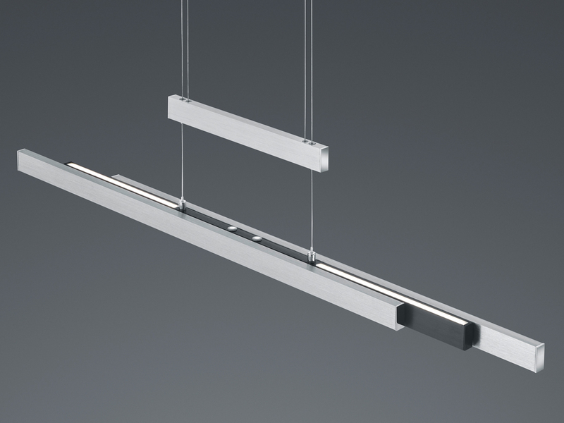 LED Pendelleuchte TRAJAN ausziehbar höhenverstellbar Silber Schwarz, B: 150cm