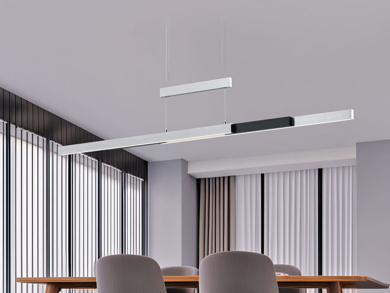LED Pendelleuchte TRAJAN ausziehbar höhenverstellbar Silber Schwarz, B: 150cm