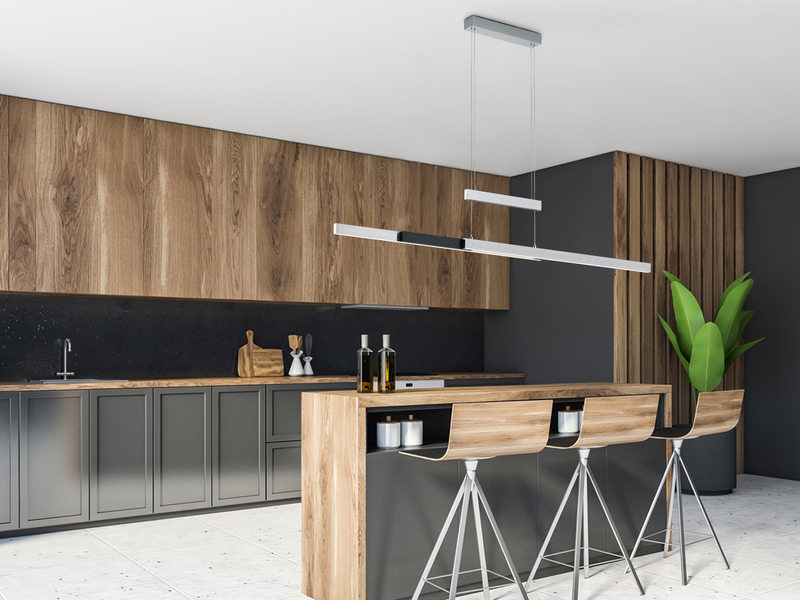 LED Pendelleuchte TRAJAN ausziehbar höhenverstellbar Silber Schwarz, B: 150cm