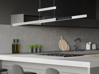 LED Pendelleuchte TRAJAN ausziehbar höhenverstellbar Silber Schwarz, B: 150cm