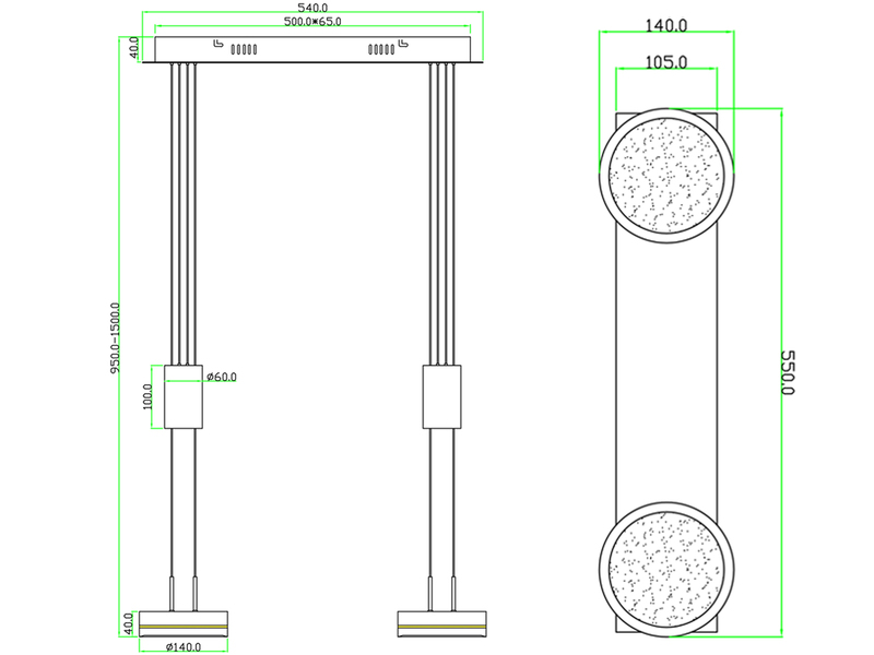 LED Pendelleuchte FRANKLIN 2-flammig höhenverstellbar Silber, Breite 55cm