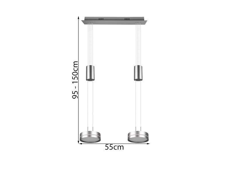 LED Pendelleuchte FRANKLIN 2-flammig höhenverstellbar Silber, Breite 55cm